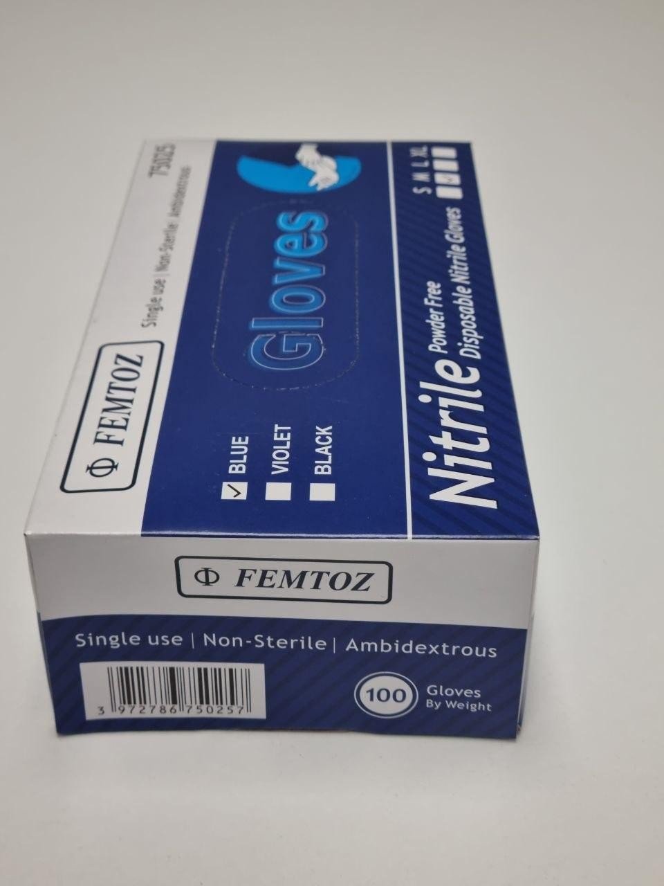 Femtoz Nitrile Exam Gloves, Powder-Free Medium Blue