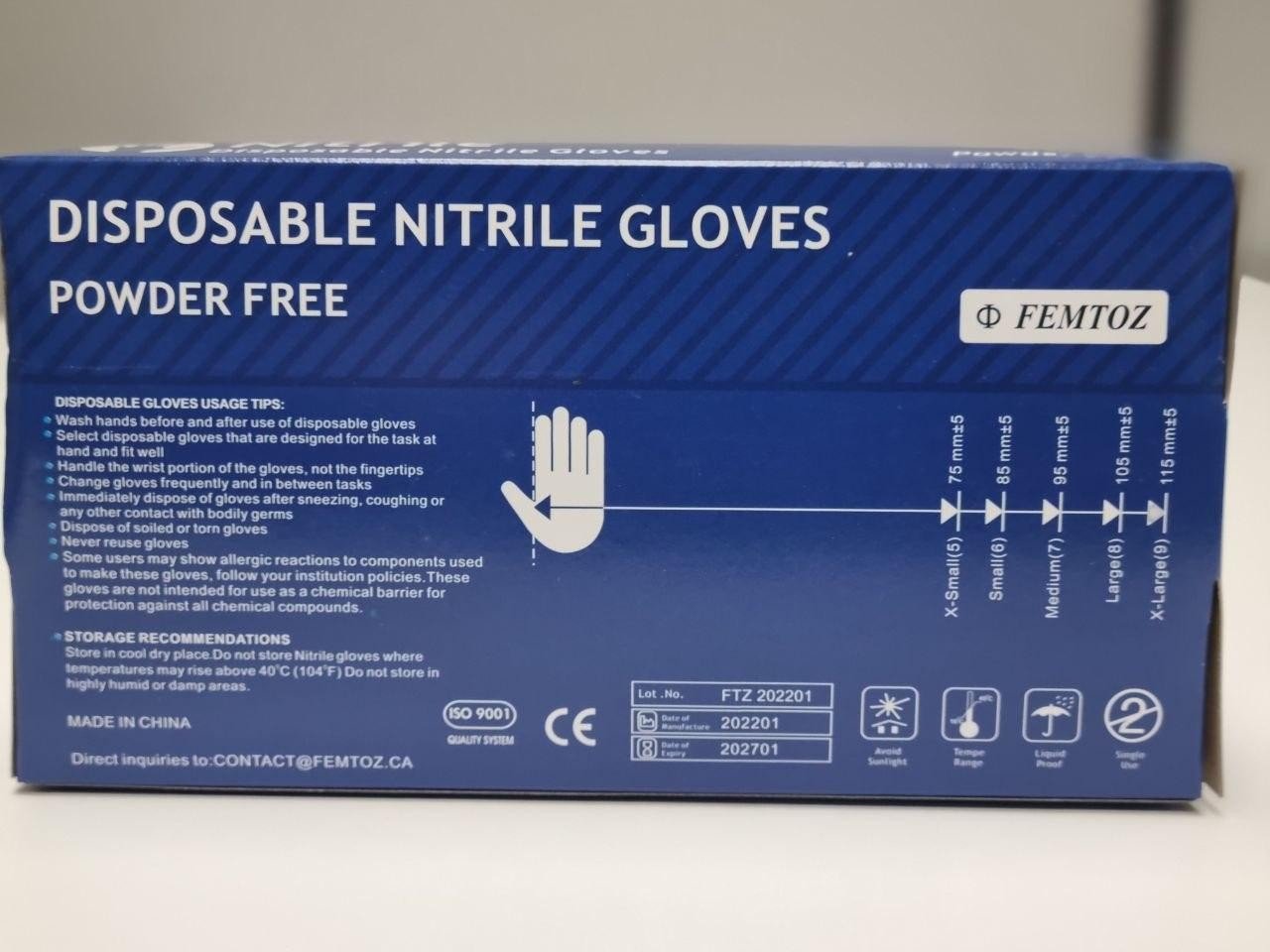 Femtoz Nitrile Exam Gloves, Powder-Free Medium Blue - Image 3
